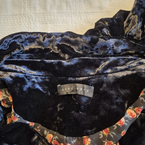 Sanctuary Womens Large Crushed Velvet Blazer Black Boho 70s Hippie Goth - Picture 4 of 8